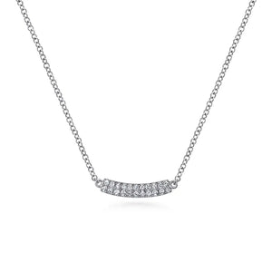 Gabriel 14K White Gold Curved Pave Diamond Bar Necklace