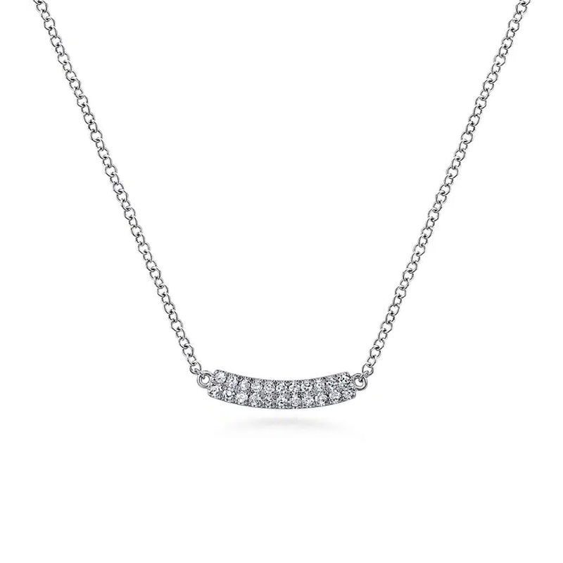 Gabriel 14K White Gold Curved Pave Diamond Bar Necklace