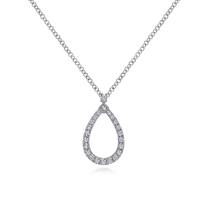 Gabriel & Co. 14K White Gold Teardrop Diamond Pendant Necklace