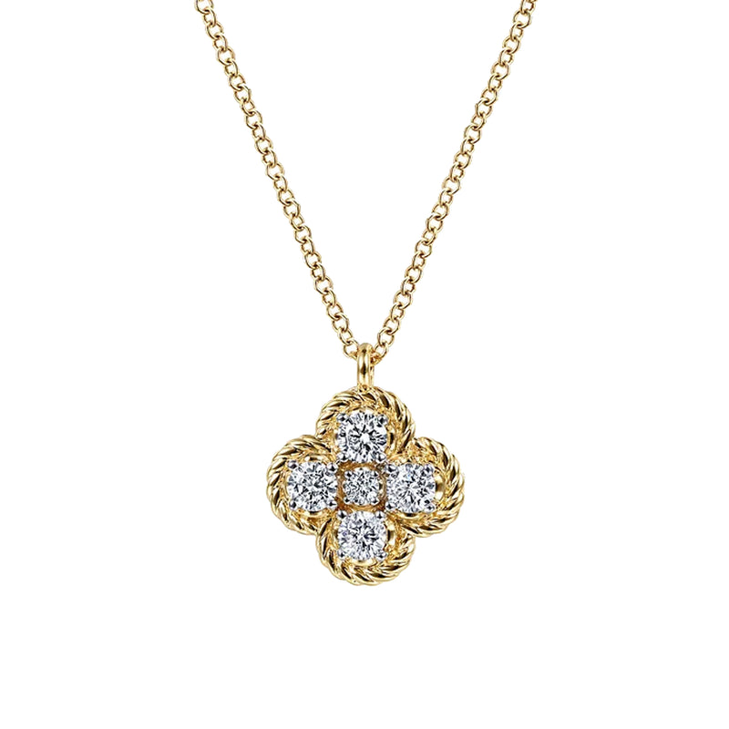 Gabriel 14K Yellow Gold Rope Clover Diamond Pendant Necklace