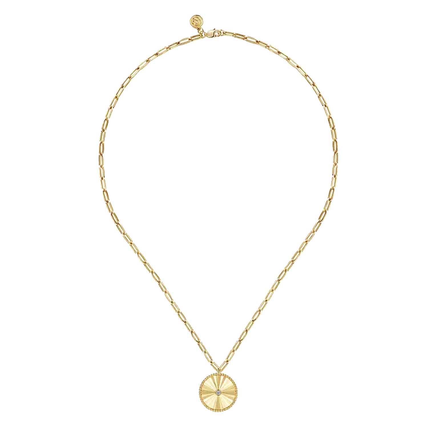 Gabriel & Co. 14K Yellow Gold Textured Diamond Medallion Hollow Chain Necklace - NAGI