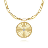 Gabriel & Co. 14K Yellow Gold Textured Diamond Medallion Hollow Chain Necklace - NAGI