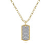 Gabriel 14K Yellow Gold Diamond Pave Dog Tag Pendant Hollow Chain Necklace