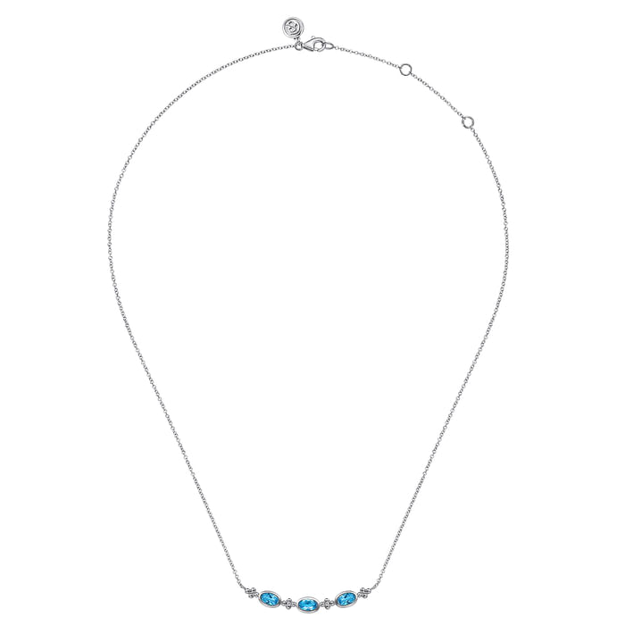 Gabriel & Co. Sterling Silver Blue Topaz Curved Bar Necklace