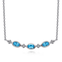 Gabriel & Co. Sterling Silver Blue Topaz Curved Bar Necklace