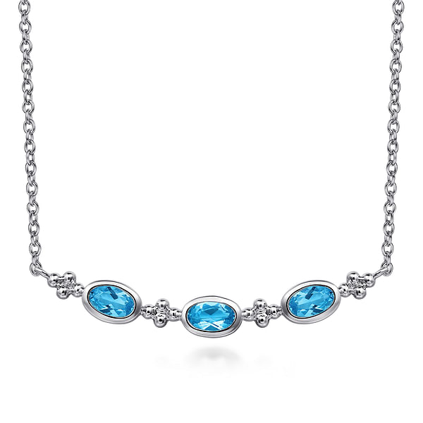Gabriel & Co. Sterling Silver Blue Topaz Curved Bar Necklace
