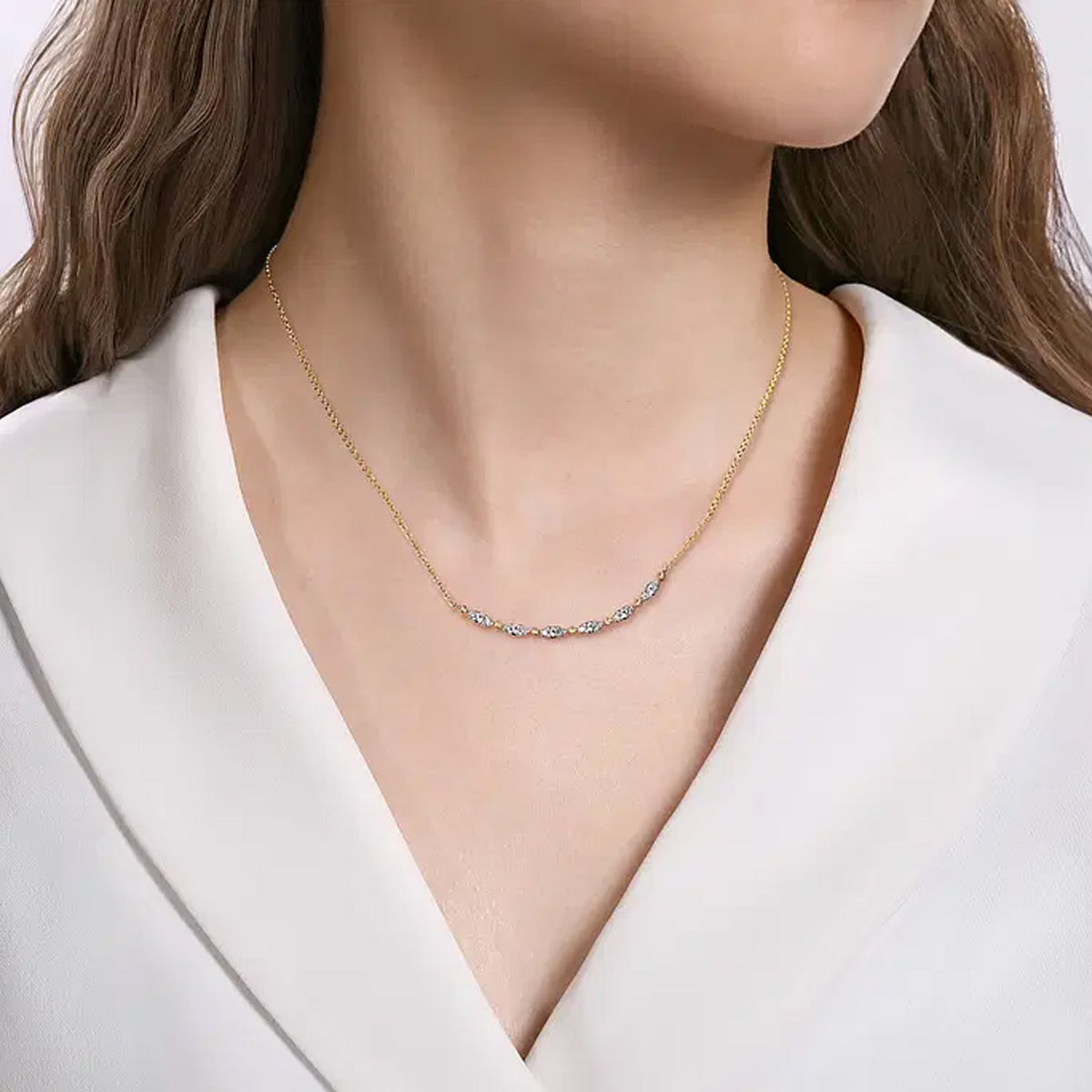 Gabriel & Co. 14K Yellow Gold Diamond Curved Bar Necklace
