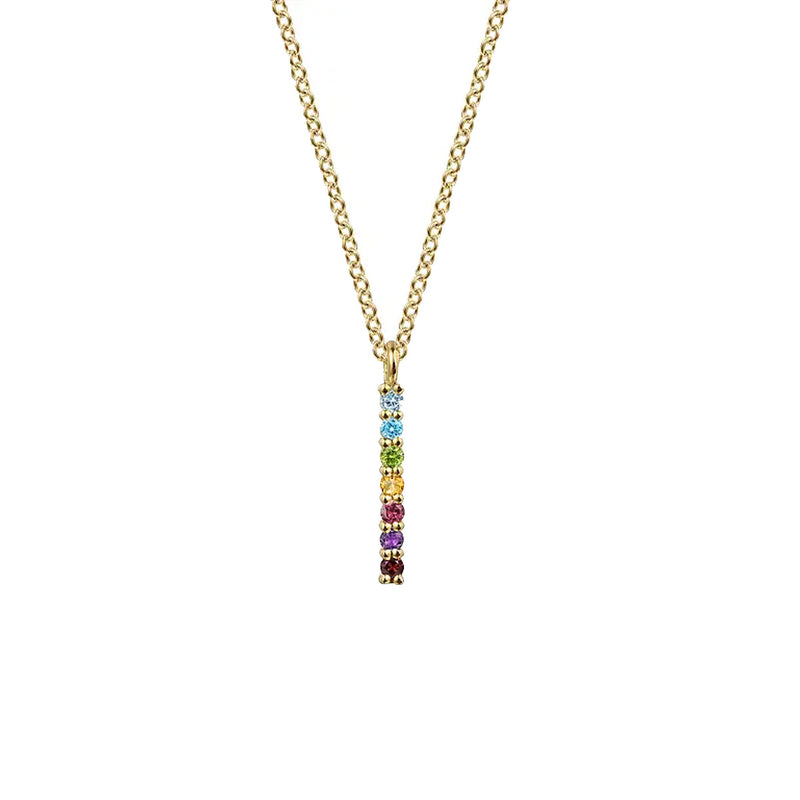 Gabriel 14K Yellow Gold Rainbow Color Stone Bar Necklace