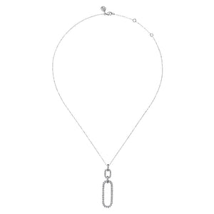 Gabriel 14K White Gold Diamond Link Chain Drop Pendant Necklace