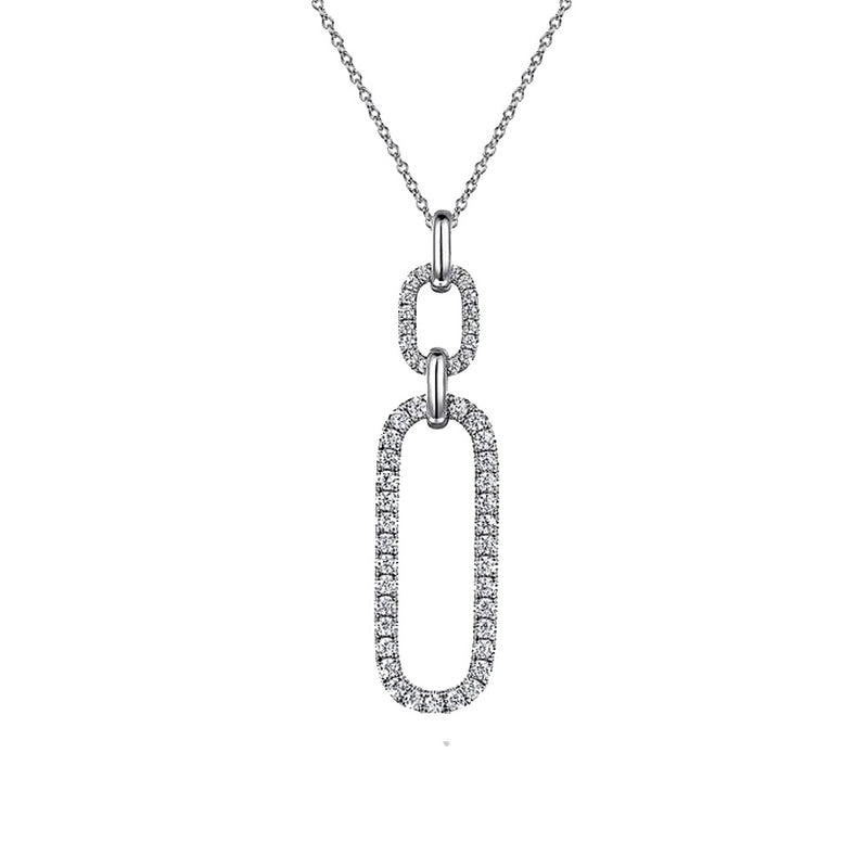 Gabriel 14K White Gold Diamond Link Chain Drop Pendant Necklace