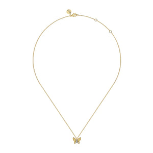 Gabriel 14K Yellow Gold Butterfly Necklace With Diamond Cut Finish And Graduating Diamonds