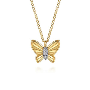 Gabriel 14K Yellow Gold Butterfly Necklace With Diamond Cut Finish And Graduating Diamonds