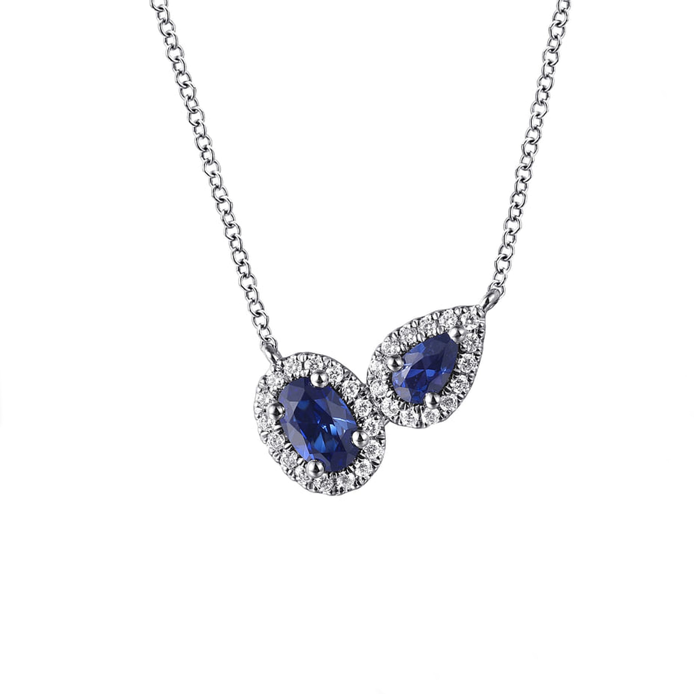 Gabriel & Co. 14K White Gold Toi et Moi Sapphire and Diamond Halo Necklace