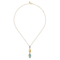 Gabriel & Co. 14K White Gold and Yellow Gold Diamond and Marquise Blue Topaz Drop Necklace - NAGI