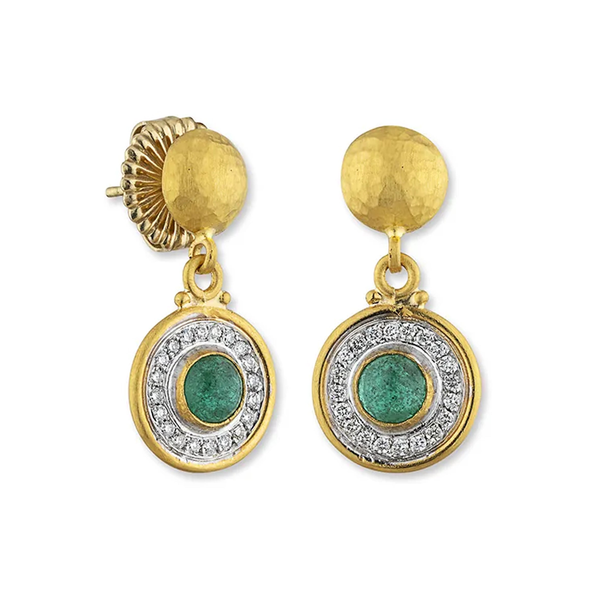 Lika Behar Orbit Round Cabochon Emerald Earrings