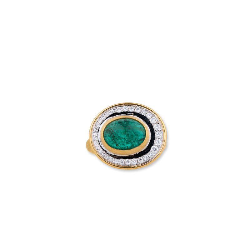 Lika Behar Orbit Oval Cabochon Emerald and Diamods Ring