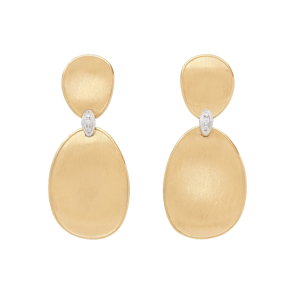 Marco Bicego Lunaria 18K Yellow Gold Two-Drop Earrings with Diamond Accents