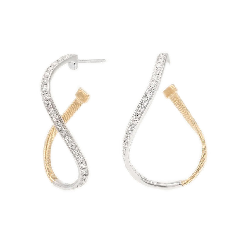 Marco Bicego Marrakech 18K Yellow Gold Twisted Irregular Small Hoops with Pave Diamonds