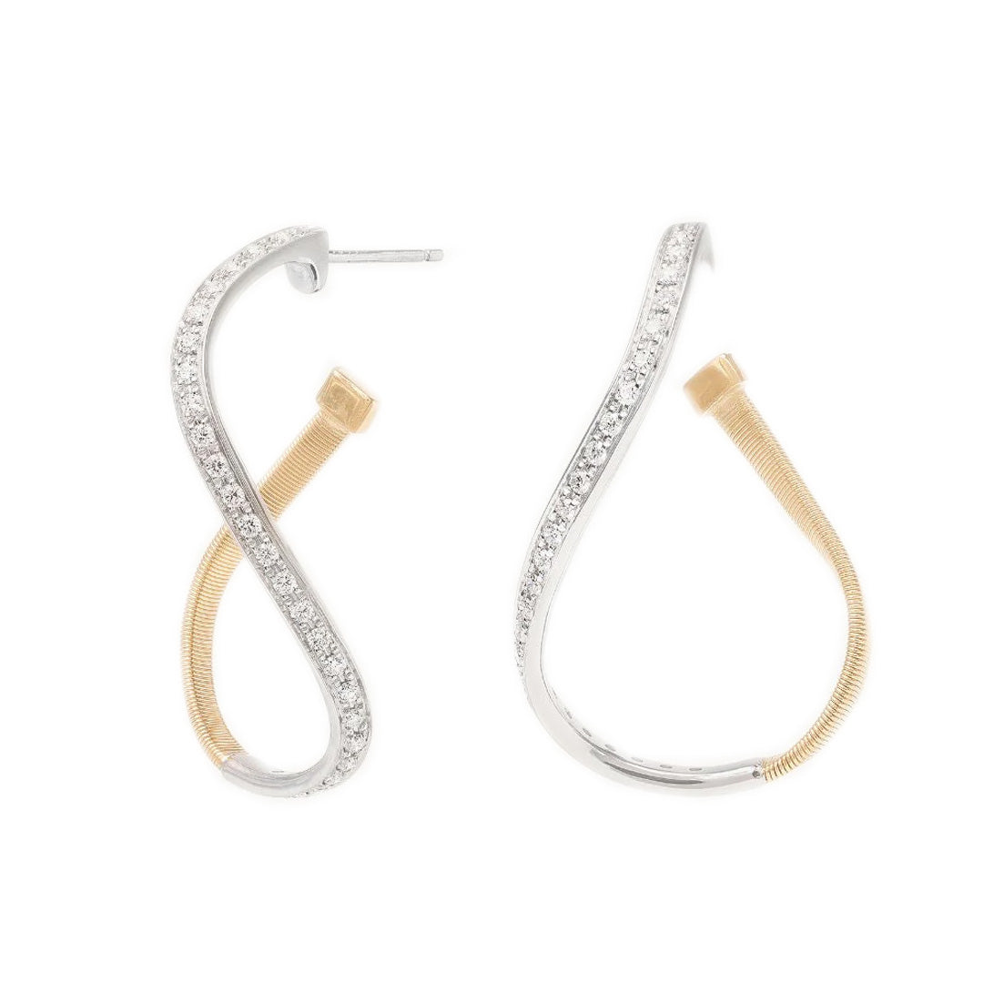 Marco Bicego 18K Yellow Gold Marrakech Twisted Irregular Pave Diamond mall Hoop Earrings