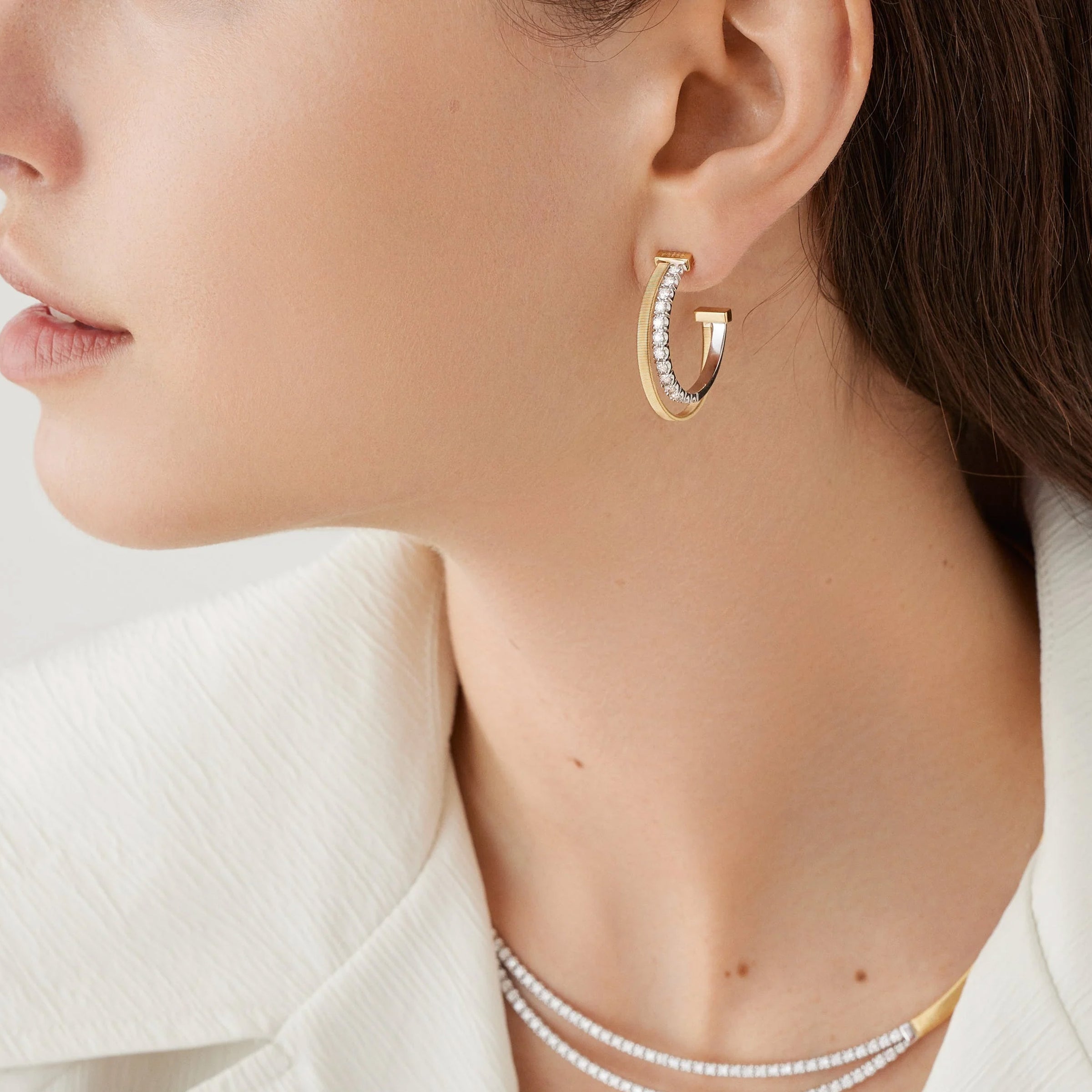 Marco Bicego 18K Yellow Gold Double Hoop Earrings with Diamonds