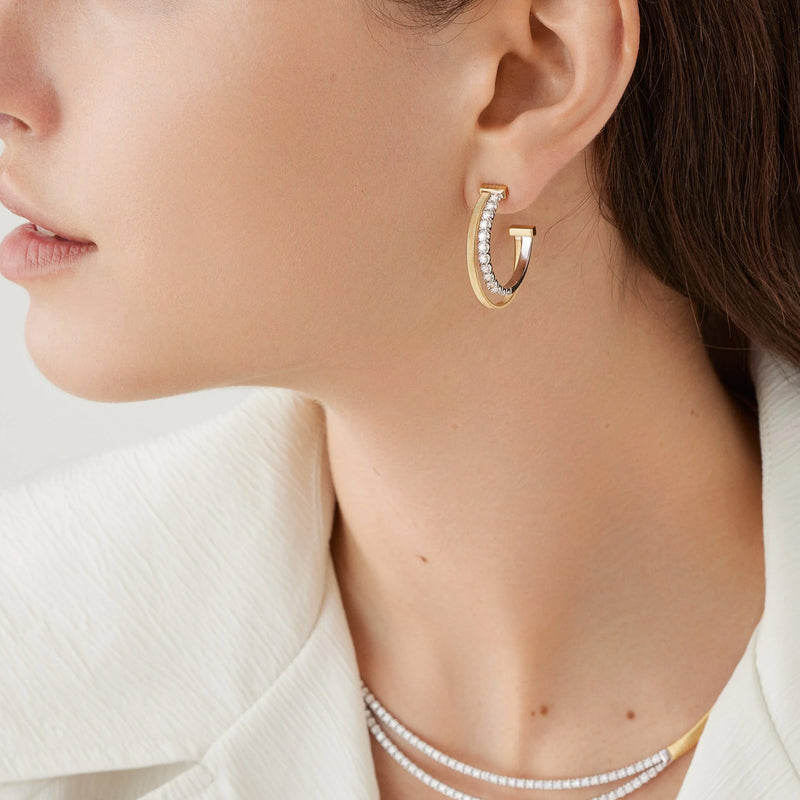 Marco Bicego 18K Yellow Gold Double Hoop Earrings with Diamonds