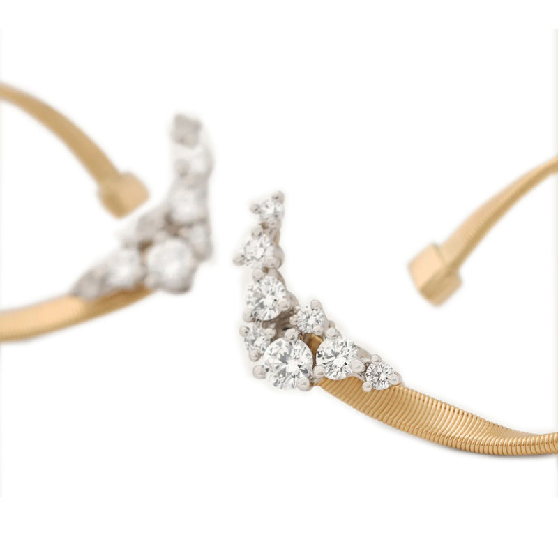 Marco Bicego 18K Yellow Gold Marrakech Open Hoop Thin Earrings with Diamond Clusters