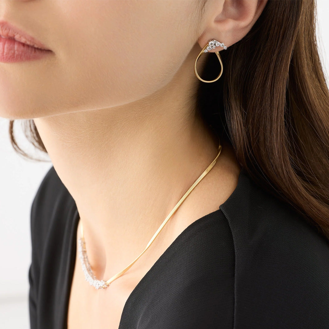 Marco Bicego 18K Yellow Gold Marrakech Open Hoop Thin Earrings with Diamond Clusters