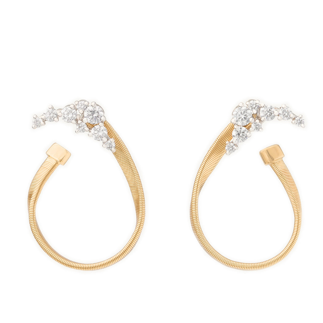 Marco Bicego 18K Yellow Gold Marrakech Open Hoop Thin Earrings with Diamond Clusters