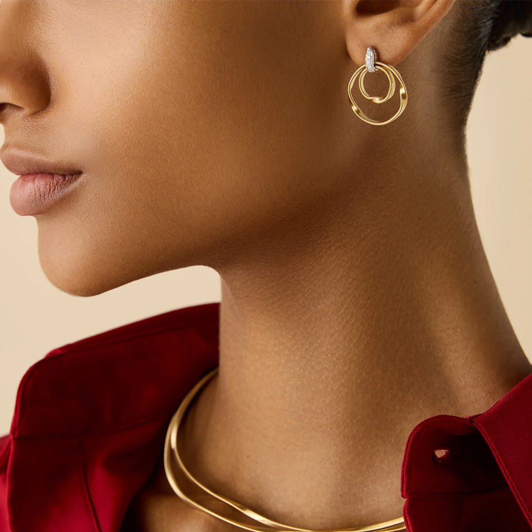 Marco Bicego 18K Yellow Gold Hand Twisted Wire Diamond Earrings