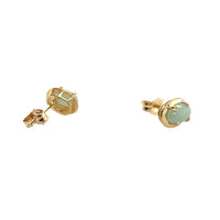 Pre-Owned 14K Yellow Gold Bezel Set Jade Stud Earrings - NAGI