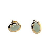 Pre-Owned 14K Yellow Gold Bezel Set Jade Stud Earrings - NAGI