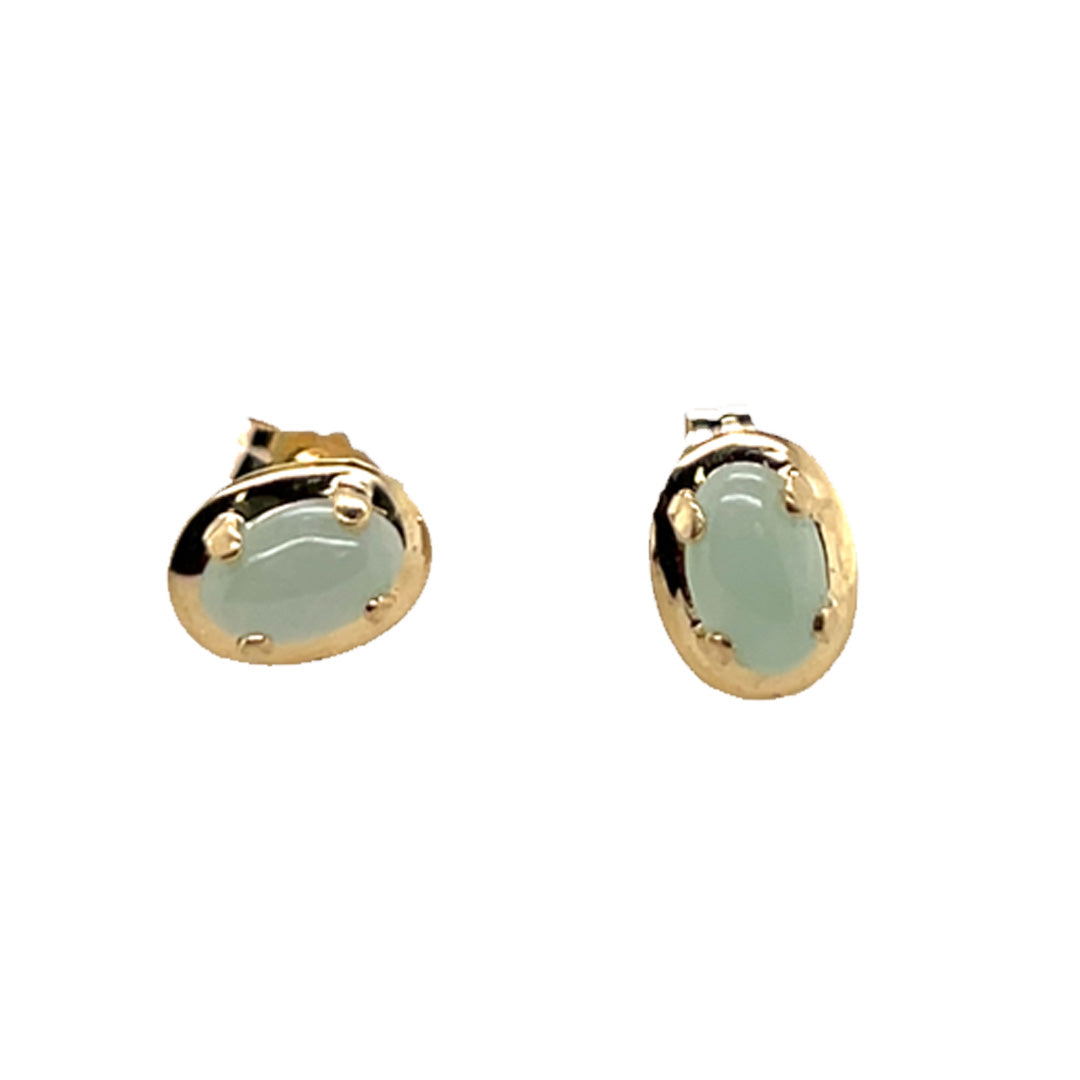 Pre-Owned 14K Yellow Gold Bezel Set Jade Stud Earrings - NAGI