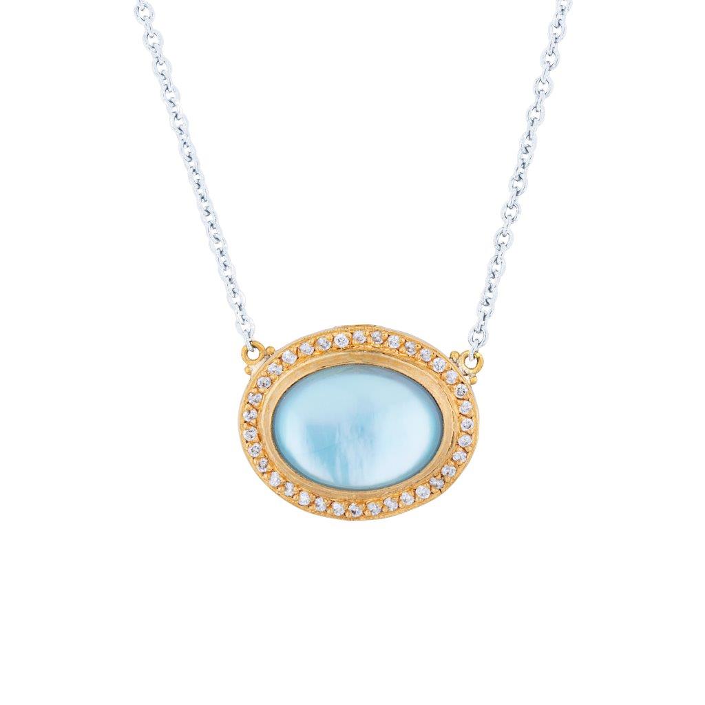 Lika Behar Oval Cabochon Blue Topaz & Diamonds Pompei Necklace