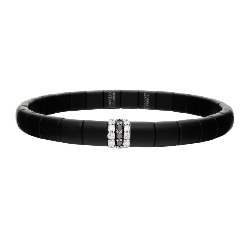 Roberto Demeglio Matte Black Ceramic with Diamonds & Black Diamonds Stretch Bracelet