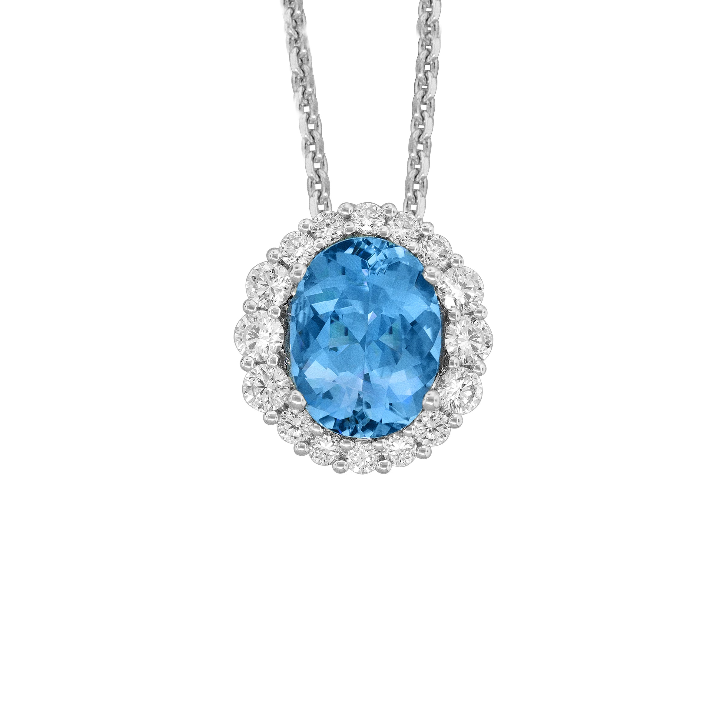 18K White Gold Pendant necklace with Aquamarine and Diamonds