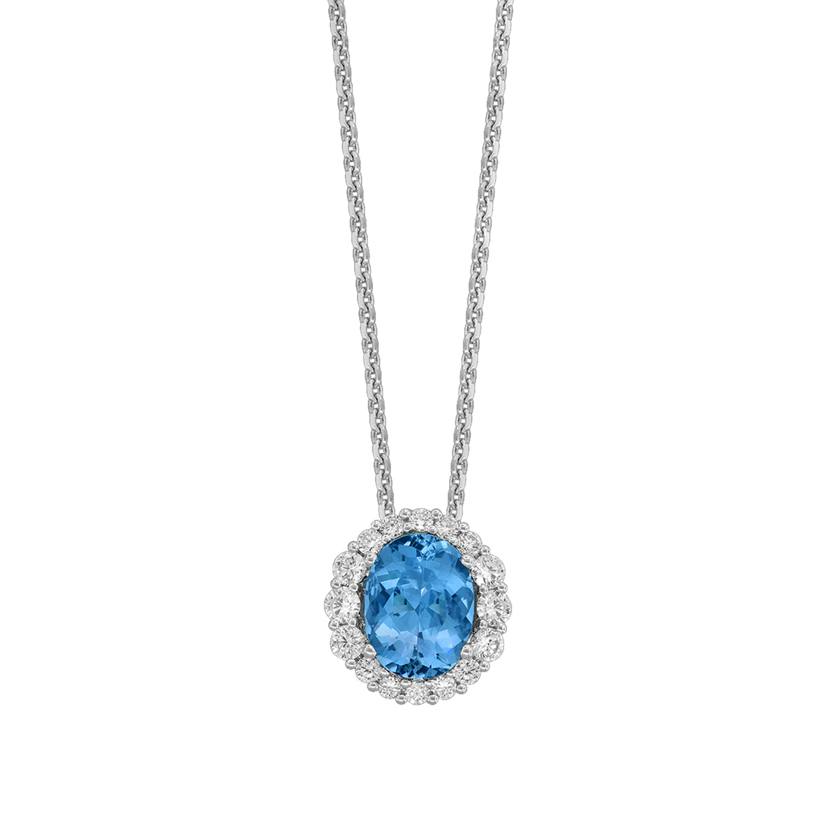 18K White Gold Pendant necklace with Aquamarine and Diamonds