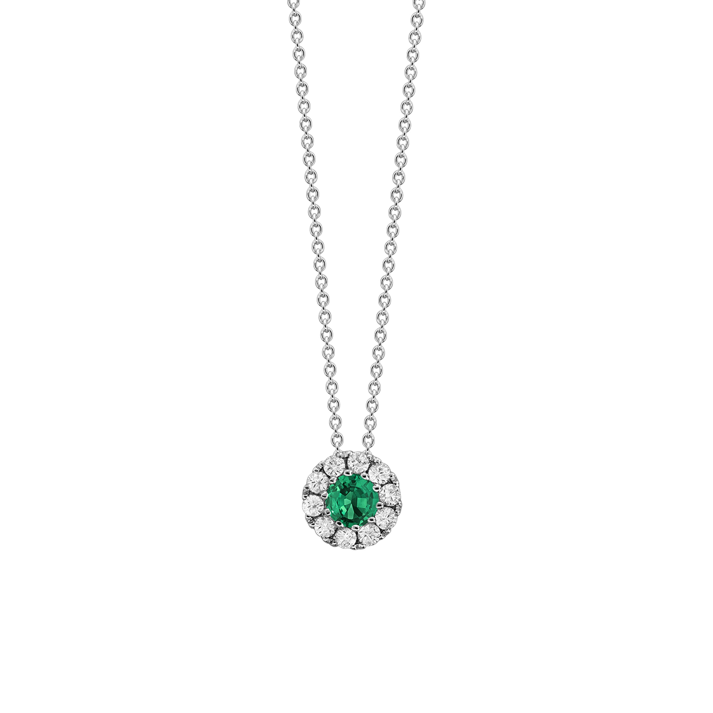 18K White Gold Emerald & Diamond Necklace