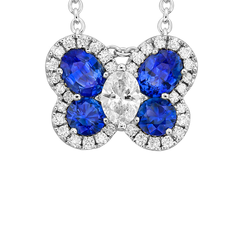 18K White Gold Sapphire and Diamond Butterfly Necklace