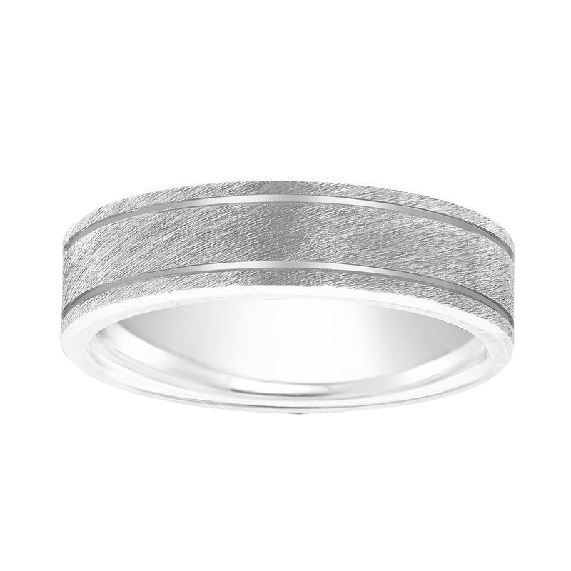Platinum 6MM Grooved Edge Angle Satin Wedding Band