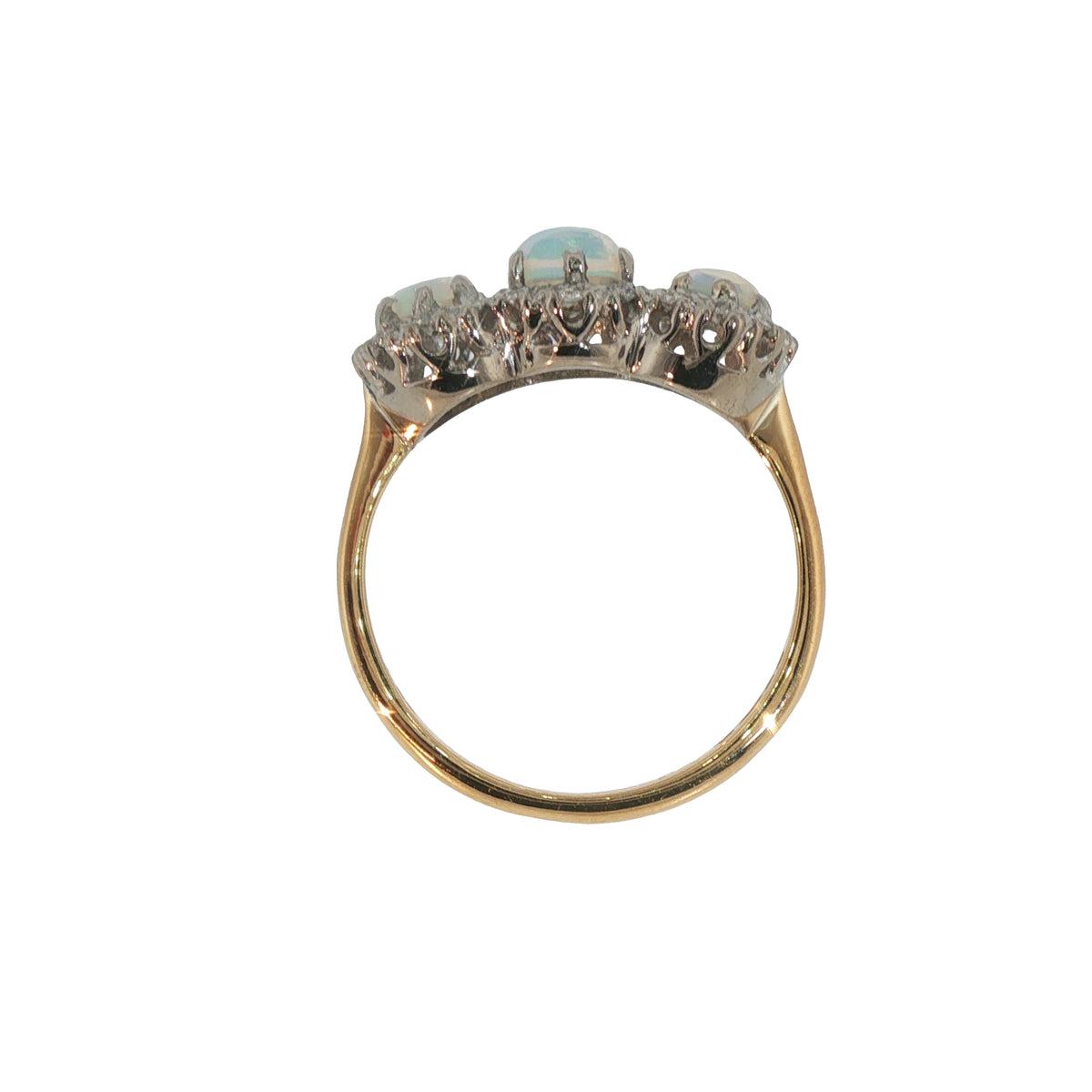 Pre-Owned 18K Yellow Gold 3 Oval Opals Halo Diamond Ring Image 1