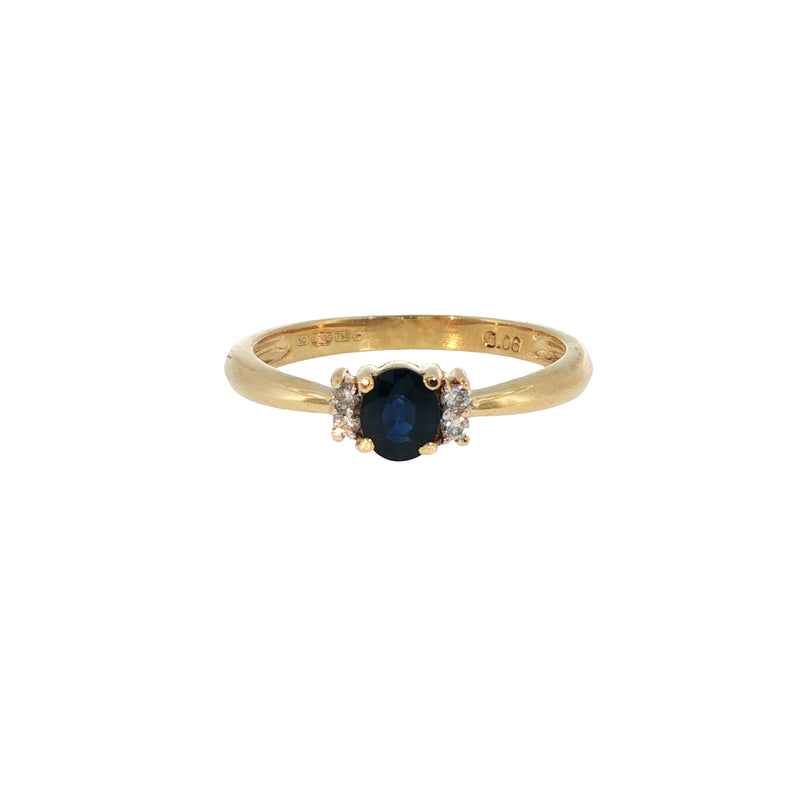 Pre-Owned 18K Yellow Gold Oval Blue Sapphire with Diamond Ring