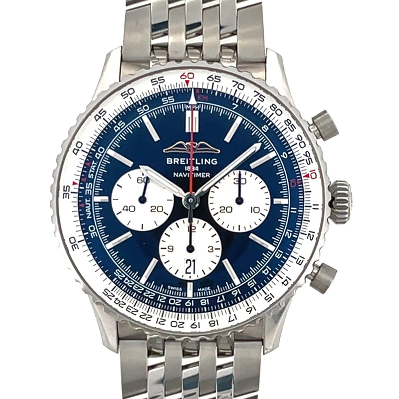 Pre-Owned Breitling Navitimer Chrono B01 46mm Reverse Panda Black Dial Watch AB0137