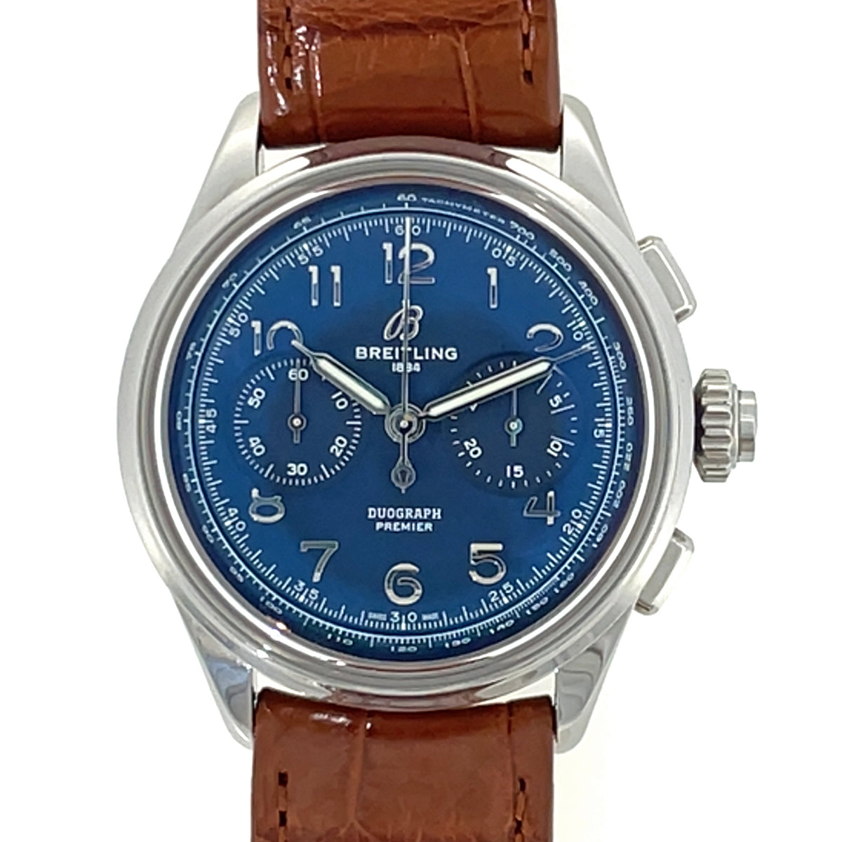Pre-Owned Breitling Premier Duograph B15 42mm Blue Mechanical Watch AB1510171C1P1