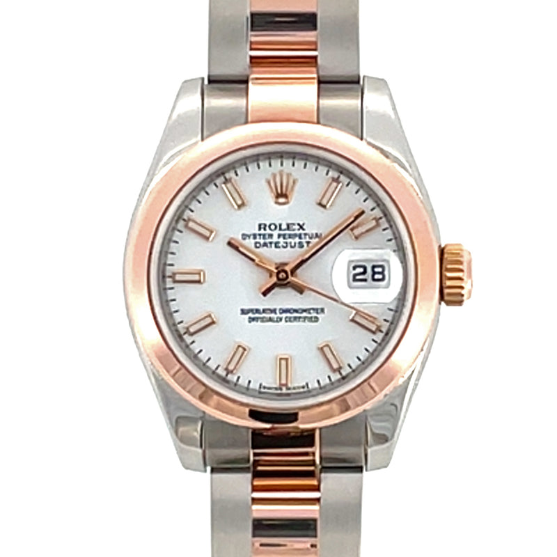 Pre-Owned Rolex 26mm Datejust White Dial Rose Gold Steel Watch 179161