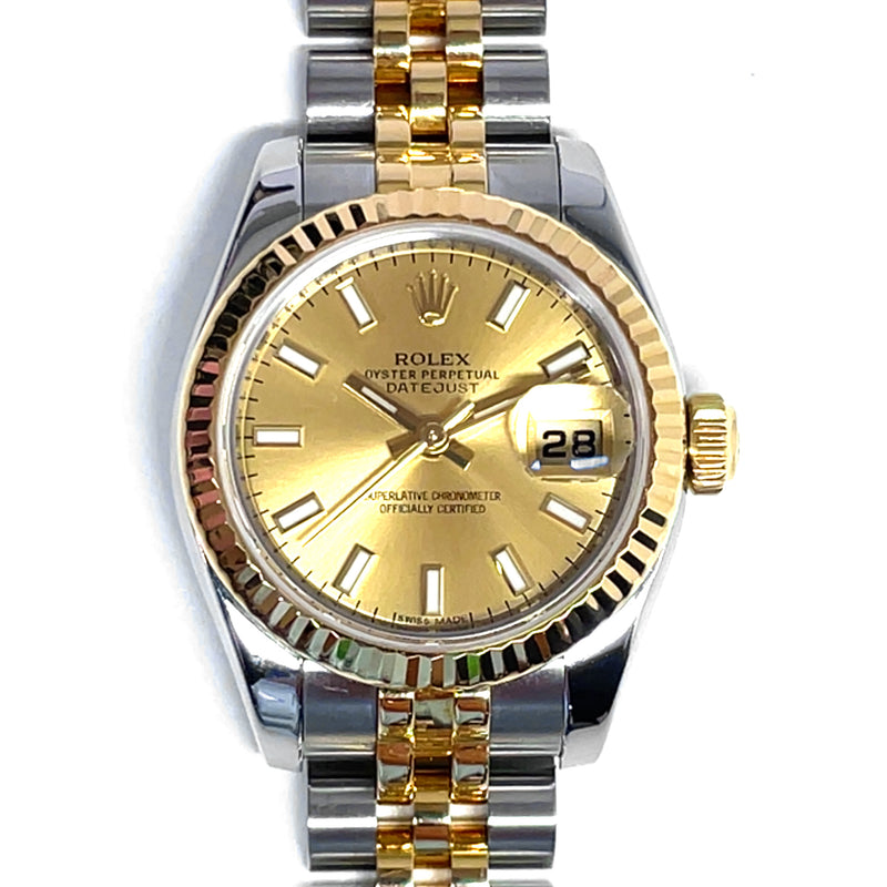 Pre-Owned Rolex Datejust 26mm Champagne Dial Gold Steel Watch 179173 img1