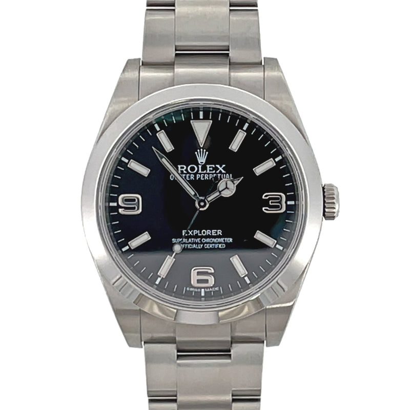 Pre-Owned Rolex Explorer I Oyster 39mm Steel Black Dial Watch 214270