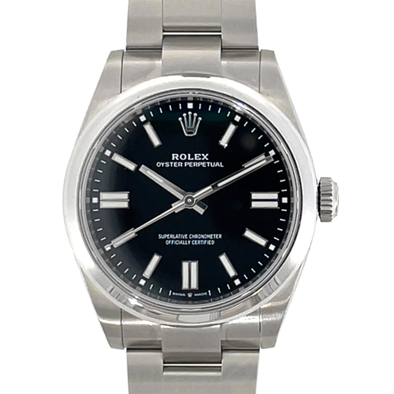 Pre-Owned Rolex Oyster Oystersteel Perpetual Black Dial Watch M134300 41mm