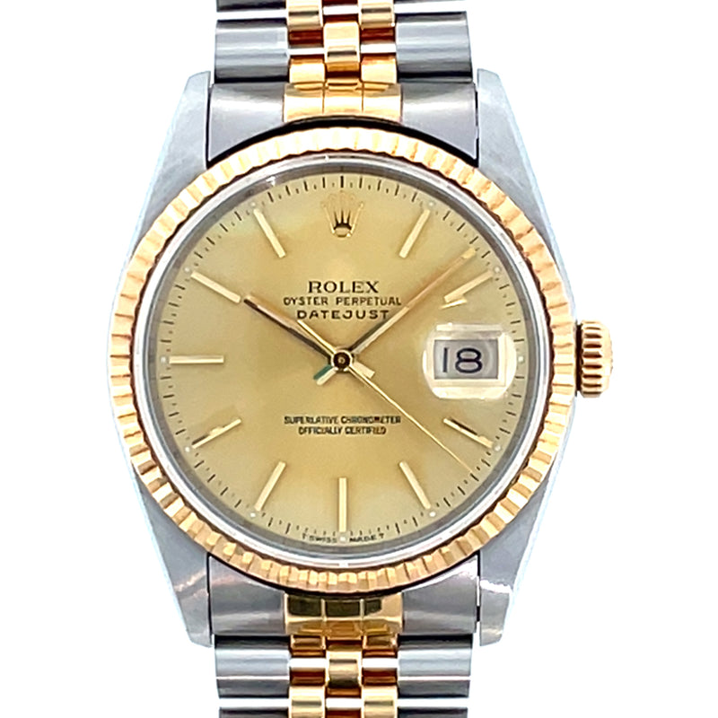 Pre-Owned Rolex Two-Tone Datejust 16233 36mm Champagne Dial Year 1992