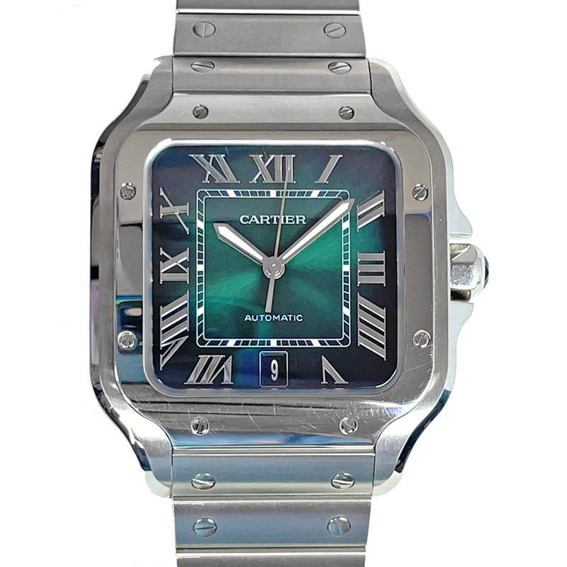 Pre- Owned Santos de Cartier Green Dial Mechanical Movement Watch WSSA0062 img1