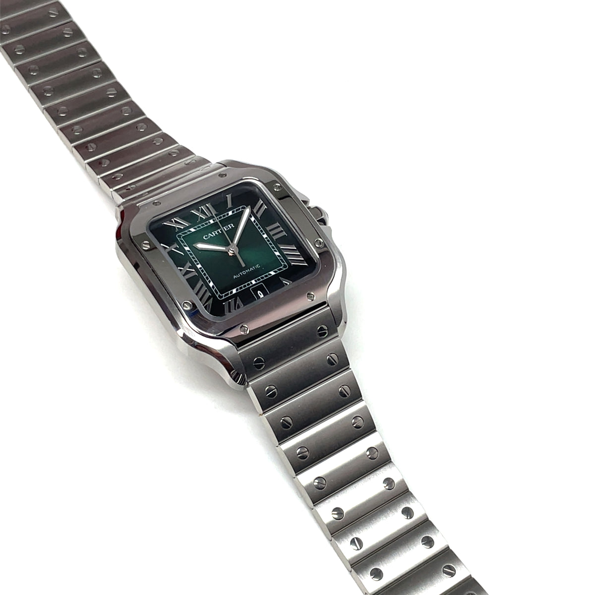 Pre- Owned Santos de Cartier Green Dial Mechanical Movement Watch WSSA0062 img2